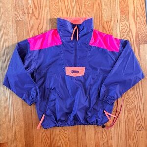 Vintage Columbia Neon Purple, Orange, and Hot Pink Lightweight Windbreaker